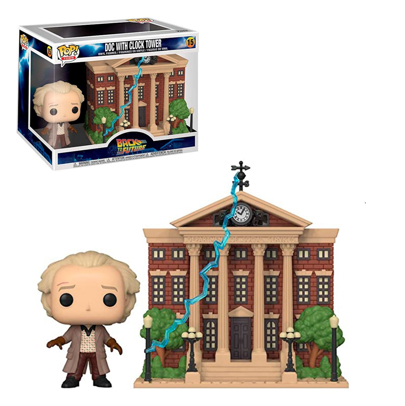 Funko doc with clock tower