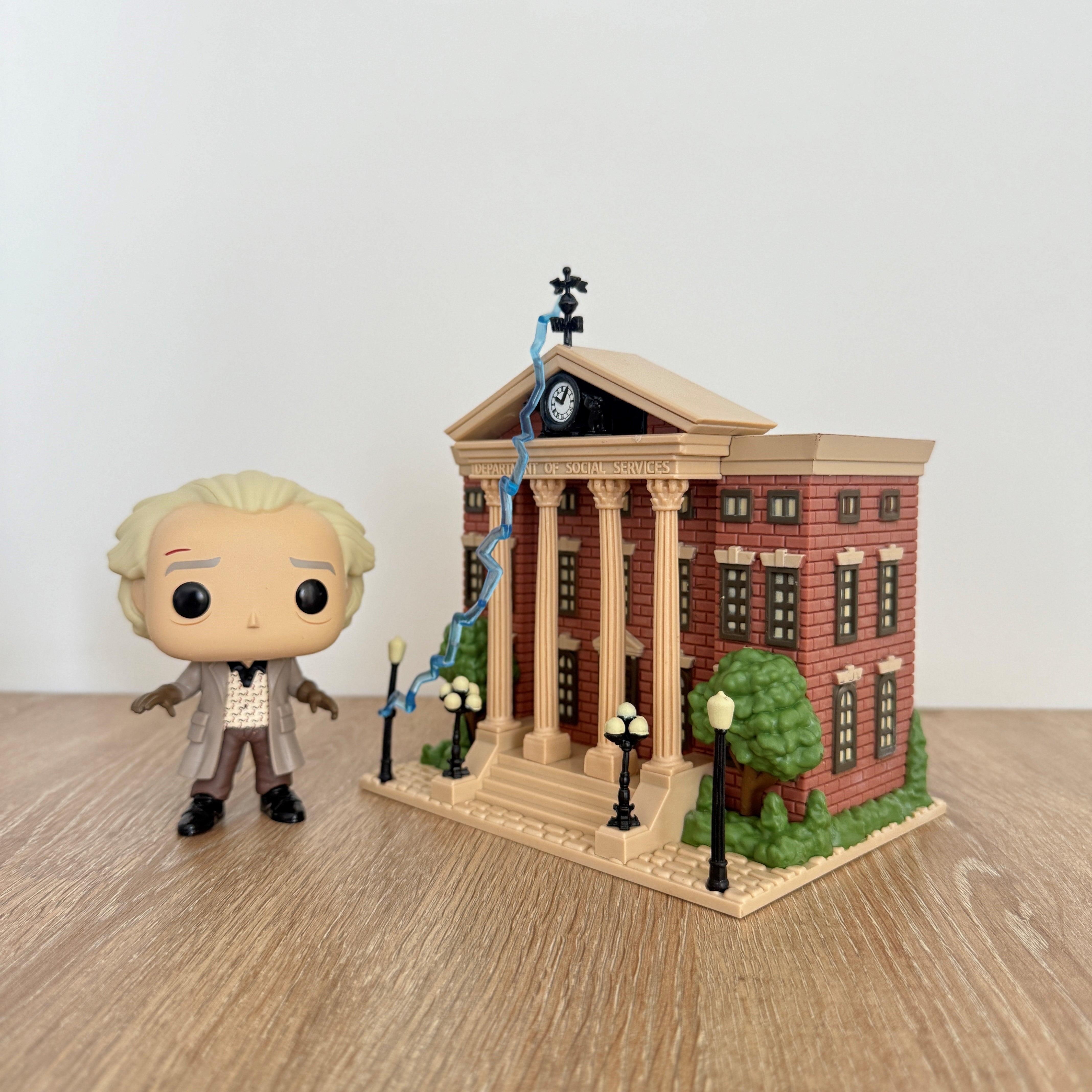 Funko doc with clock tower